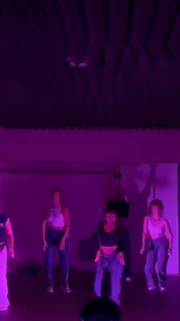 Cours d'Afro Dancehall au Muse Lab : groupe de danseuses sous une lumière violette